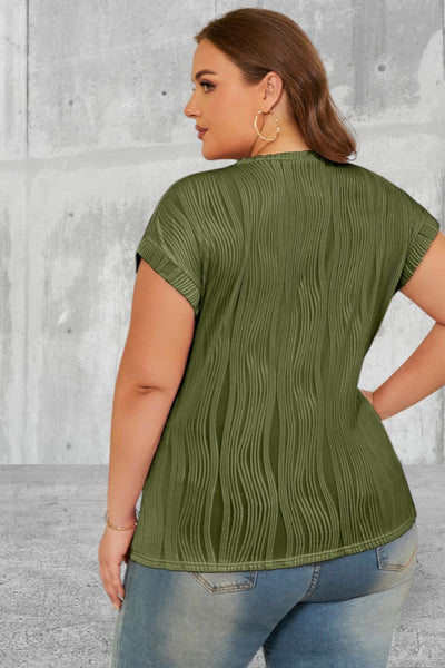 Plus Size Short Sleeve Solid Color Wavy Textured Top