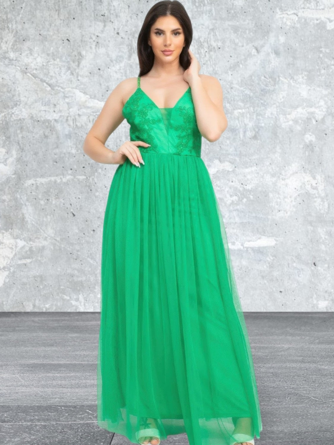 Summer Glitter Straps Mesh Tulle Maxi Dress