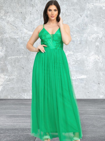 Summer Glitter Straps Mesh Tulle Maxi Dress