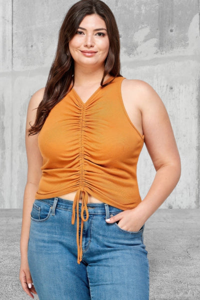 Plus Size Sleeveless Ruched Ribbed Top
