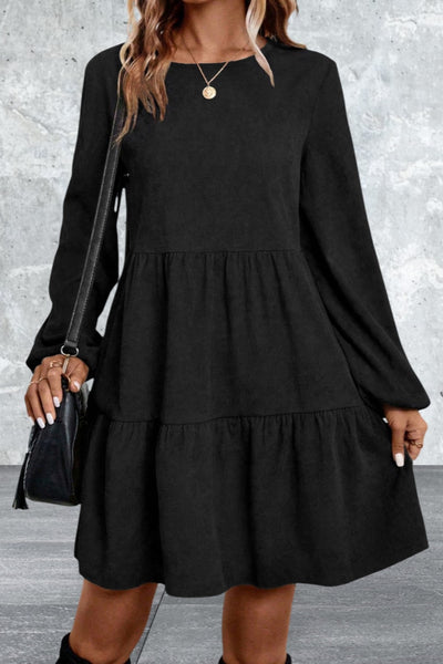 Women Lantern Sleeve Tiered Short Dress