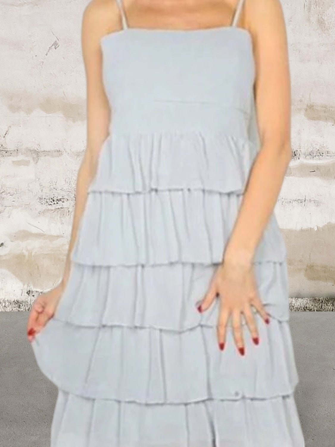 Grey spaghetti strap ruffle dress