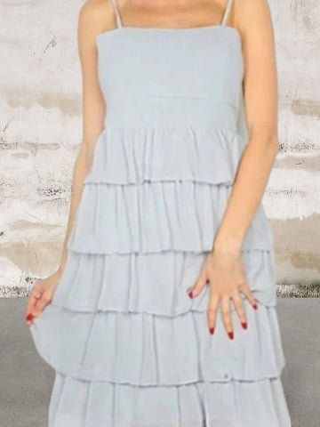 Grey spaghetti strap ruffle dress