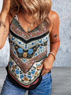 Sleeveless Mixed Floral Chevron Pattern Cami Top