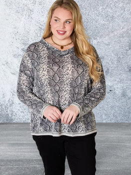 Long Sleeve Snakeskin V-Neck Top