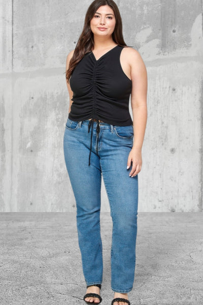 Plus Size Sleeveless Ruched Ribbed Top