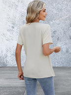 Short Sleeve Solid Color Surplice Blouse