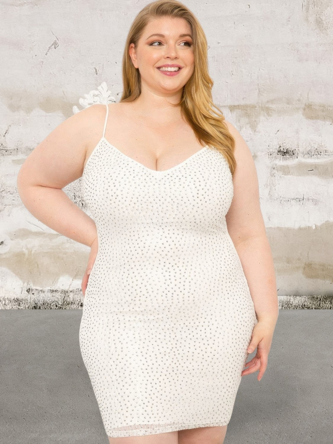 Sleeveless Rhinestone Body Plus Size Mini Dress