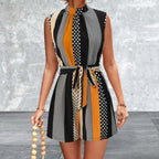 Sleeveless Tied Color Block Romper