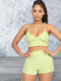 Lime Terry Towel Bralette Top & Mini Shorts Set
