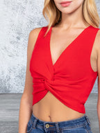 Sleeveless V-neck Twist Knot Knit Top