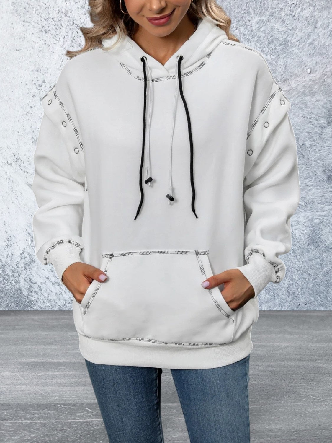 Drawstring Kangaroo Pockets Hoodie