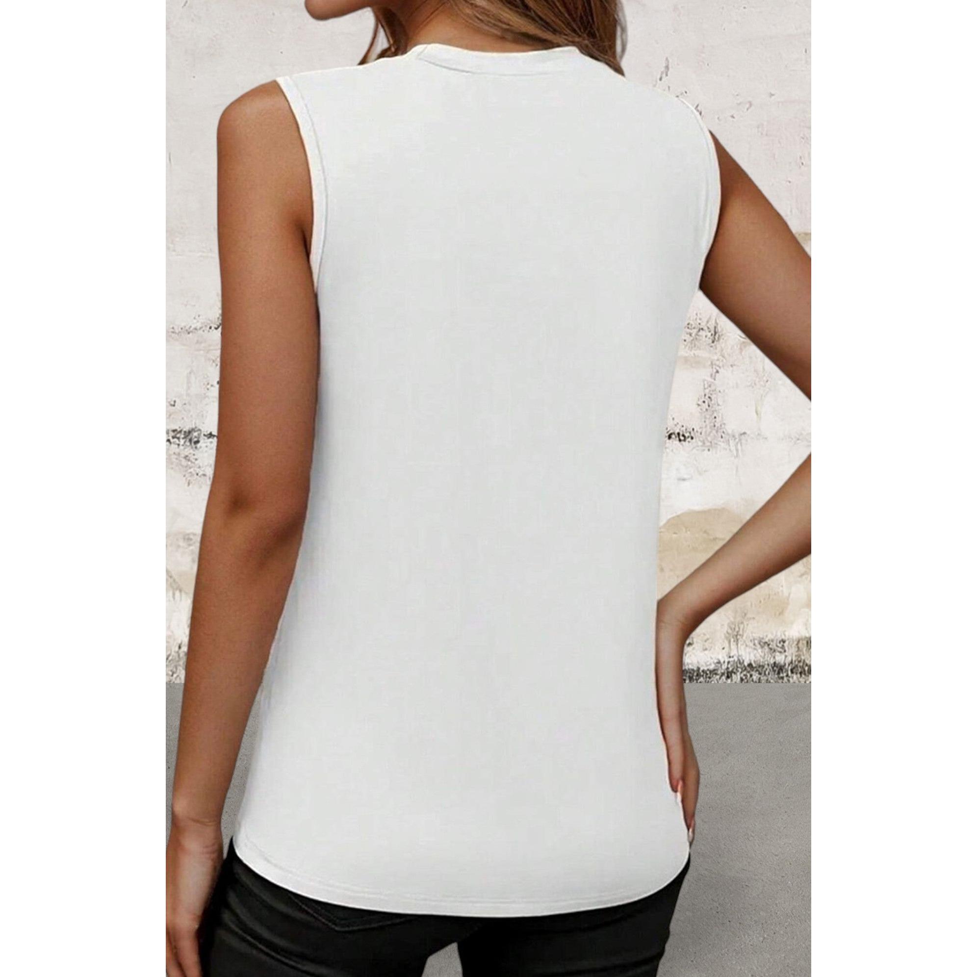Sleeveless Trendy Crew Neck Pleated Front Top