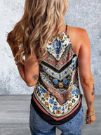Sleeveless Mixed Floral Chevron Pattern Cami Top