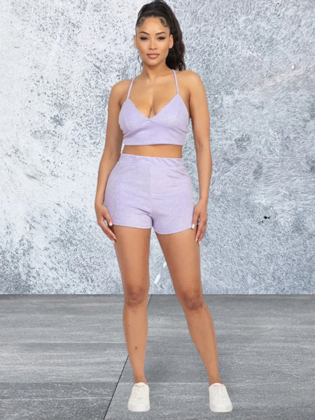 Women's Terry Towel Bralette Top  Mini Shorts Set