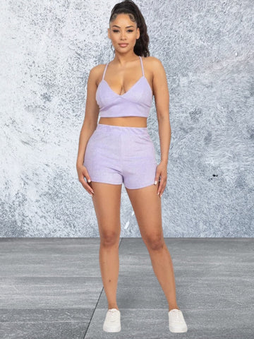 Terry Towel Bralette Top  Mini Shorts Set