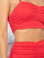 Ruched Crop Top And Skirt Sets