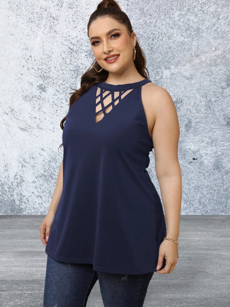 Plus Size Halter Neck Cutout Sleeveless Dress