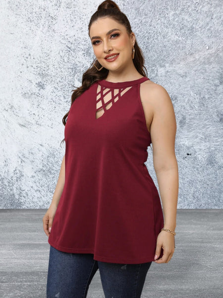 Plus Size Halter Neck Cutout Sleeveless Dress