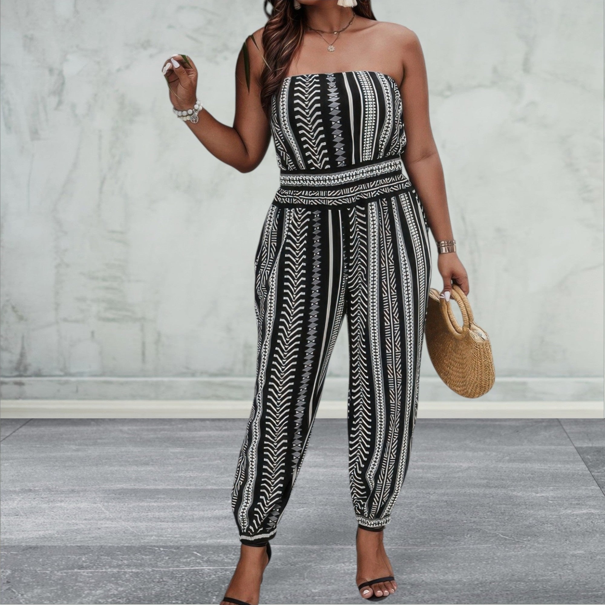 Plus Size Print Sleeveless Jumpsuit
