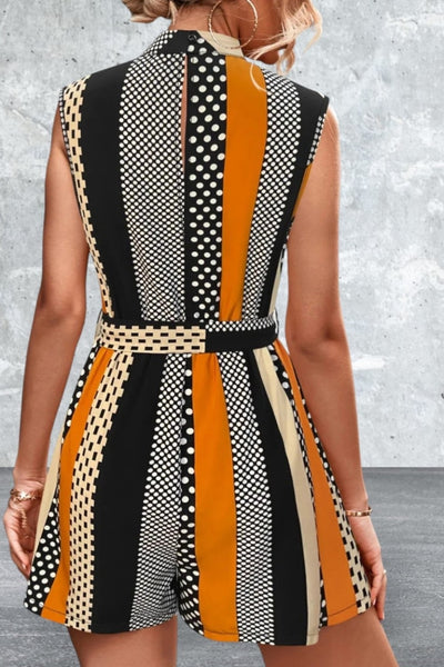 Sleeveless Tied Color Block Romper