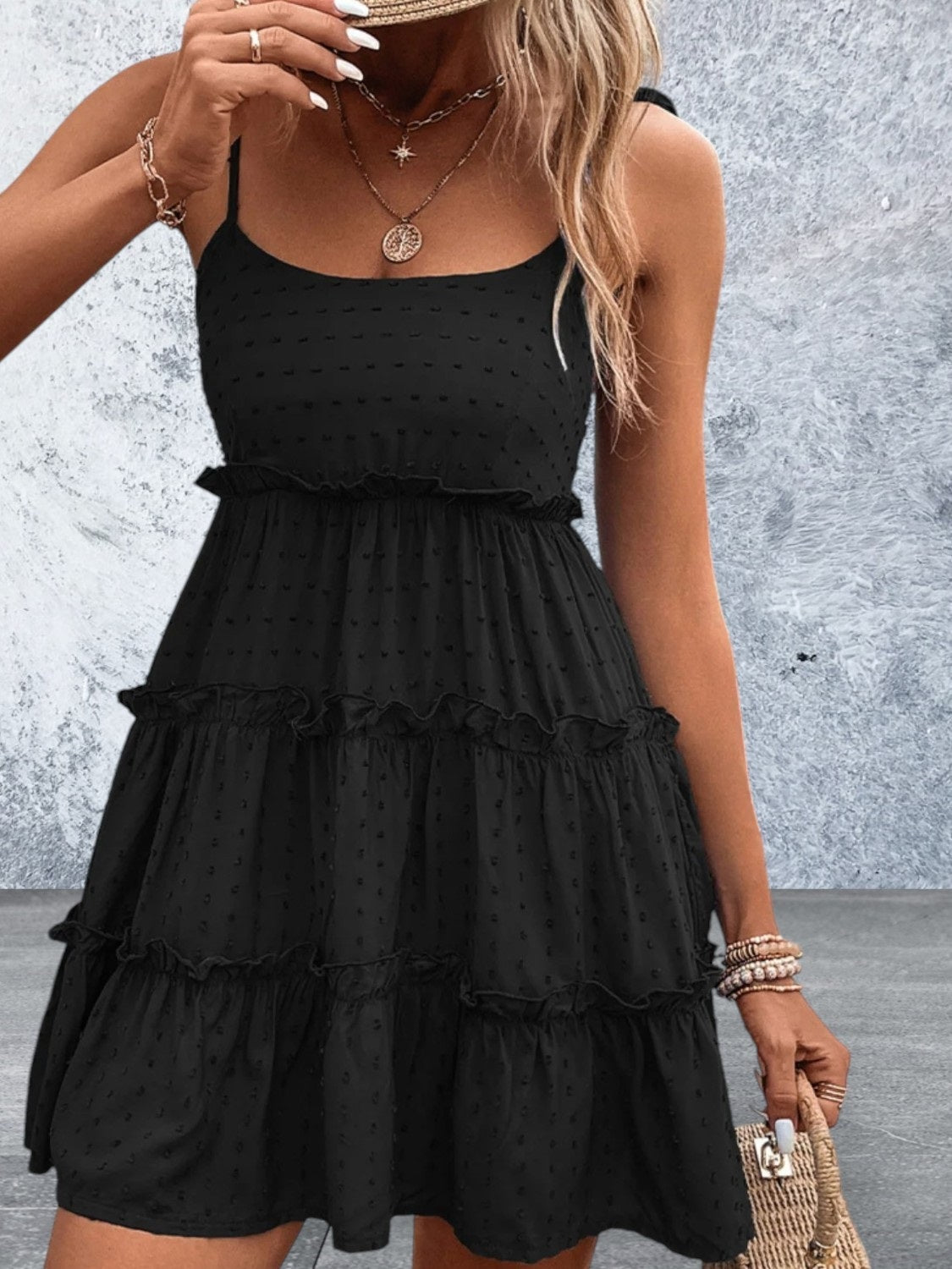 Spaghetti Strap Frill Tiered Summer Dress
