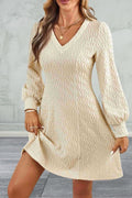 Long Sleeve Lace Detail V-Neck Dress