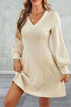Long Sleeve Lace Detail V-Neck Dress