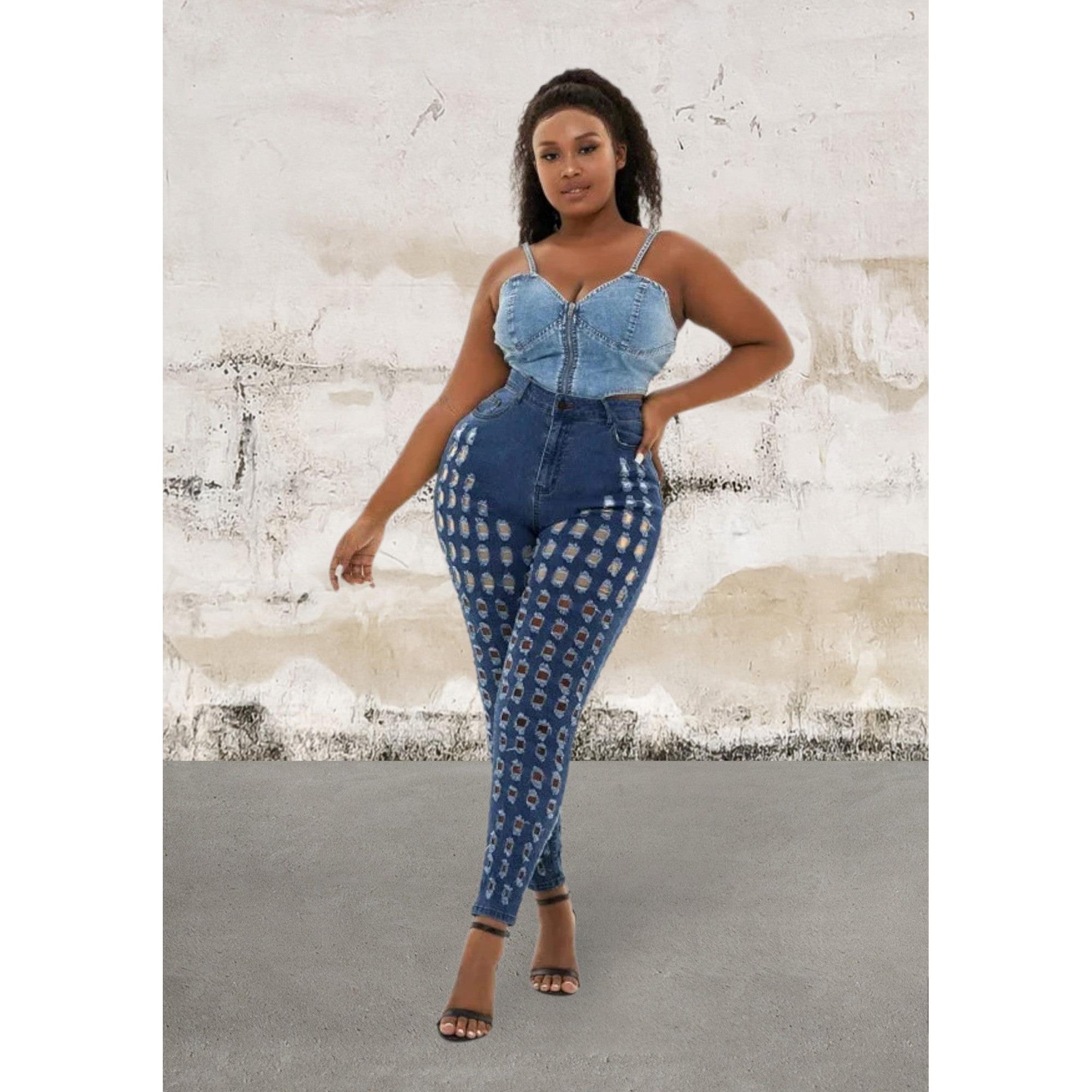 Plus size curvy cut out skinny jeans