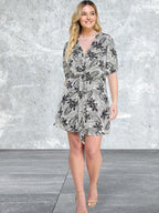 Plus Size Botanical Print Front Tie Dress