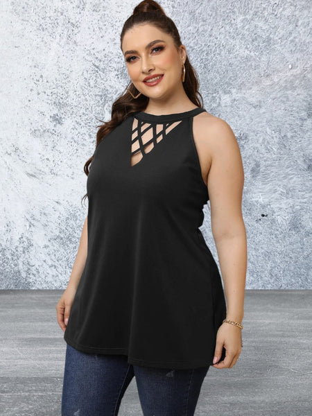 Plus Size Halter Neck Cutout Sleeveless Dress