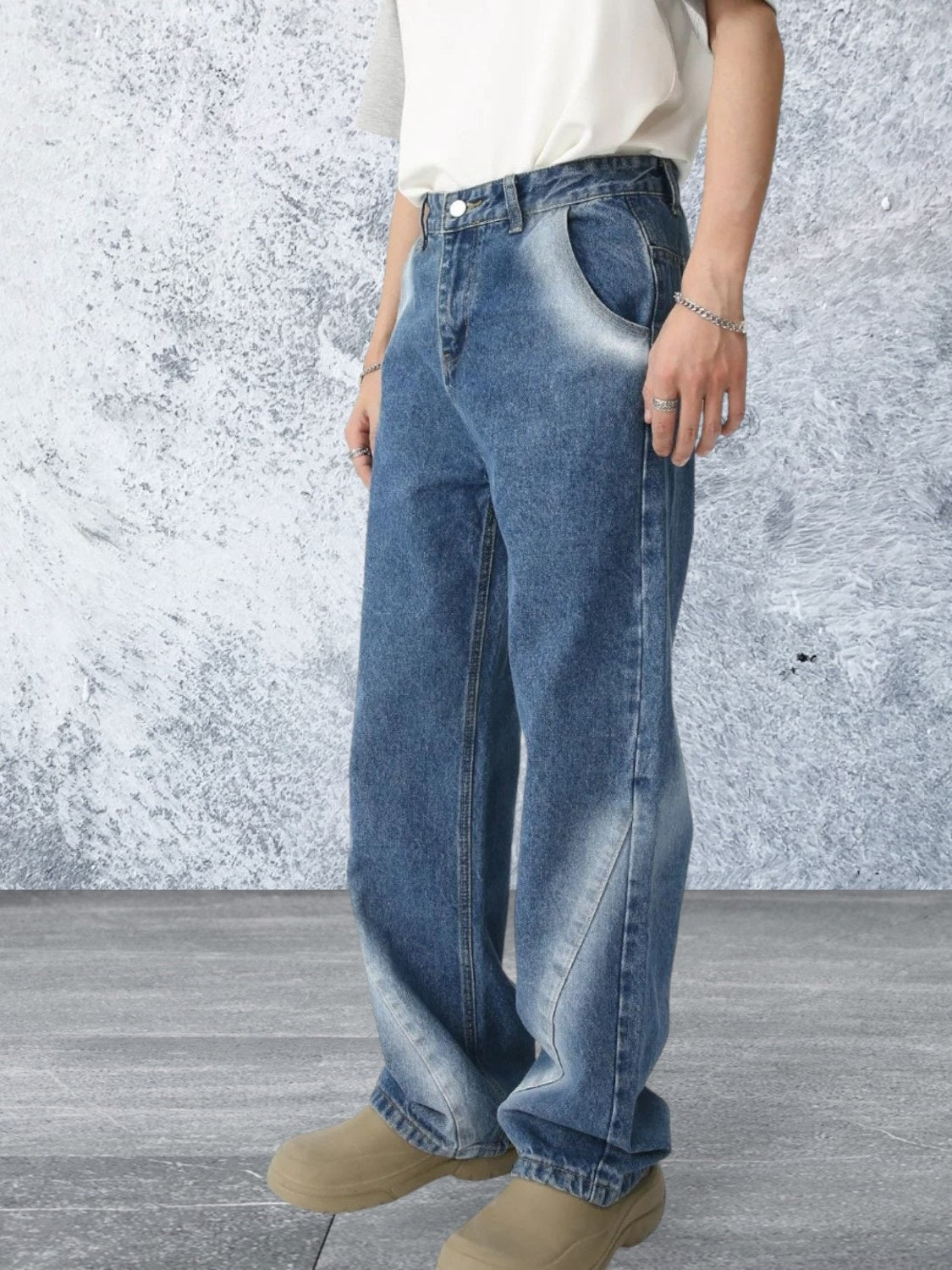 Men's Denim Washed Straight Leg Jeans