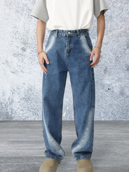 Men's Denim Washed Straight Leg Jeans