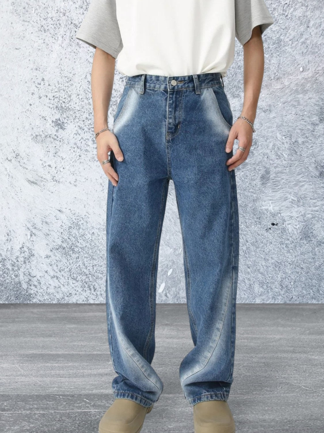 Men's Denim Washed Straight Leg Jeans
