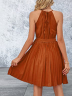 Sleeveless Pleated Tie Waist Mini Dress