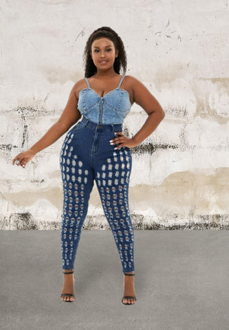 Plus size curvy cut out skinny jeans