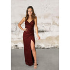 Spaghetti strap V-neck formal maxi dress with front slit