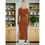 Long Sleeve Ankle-Length Slit dress
