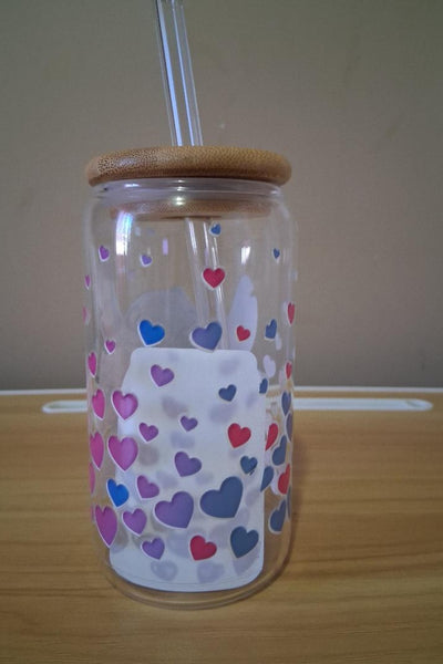 Glass tumbler with bamboo lid and cartoon character design 