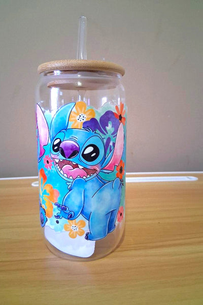 Clear tumbler with cartoon character design 