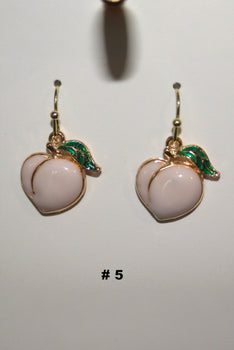 Beautiful Handmade Pair of peach shaped earrings with gold and green accents