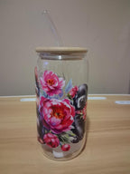 Tumbler with a dog illustration and bamboo lid 