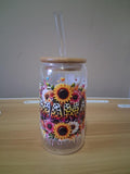 Clear tumbler with floral and animal design