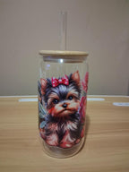 Tumbler with a dog illustration and bamboo lid 