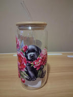 Tumbler with a dog illustration and bamboo lid 