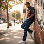 Men's Slim Fit Distressed Jeans with Ring Stitching