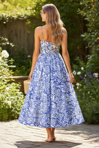 Floral Print Spaghetti Strap High Waist Maxi Dress