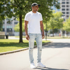 Men Skinny Creased Biker Denim Jeans