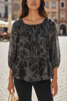 Christine V 3/4 Sleeve black floral Blouse