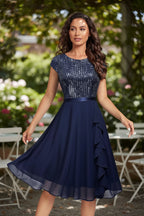 Missmay Cap Sleeve Glitter Sequin Ruffle Style Cocktail Prom Dress